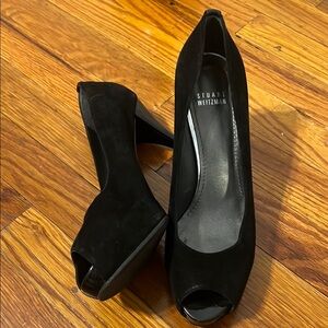 Stuart Weitzman Black Peep-Toe Heels